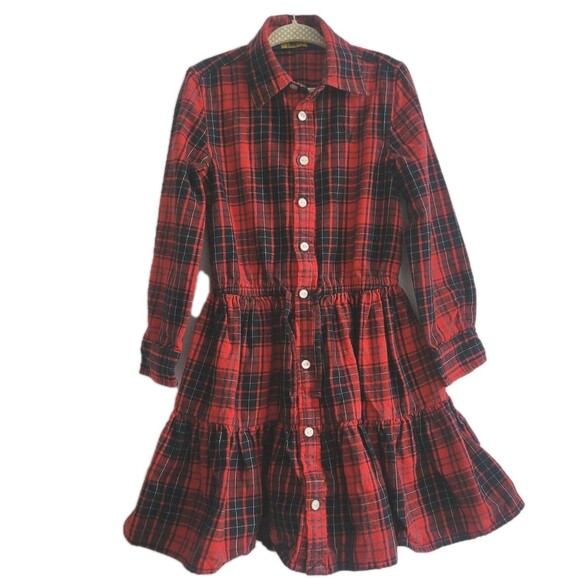 Polo Ralph Lauren Girls Red Black Plaid Fit Flare Holiday Dress Size 5 - Picture 1 of 14